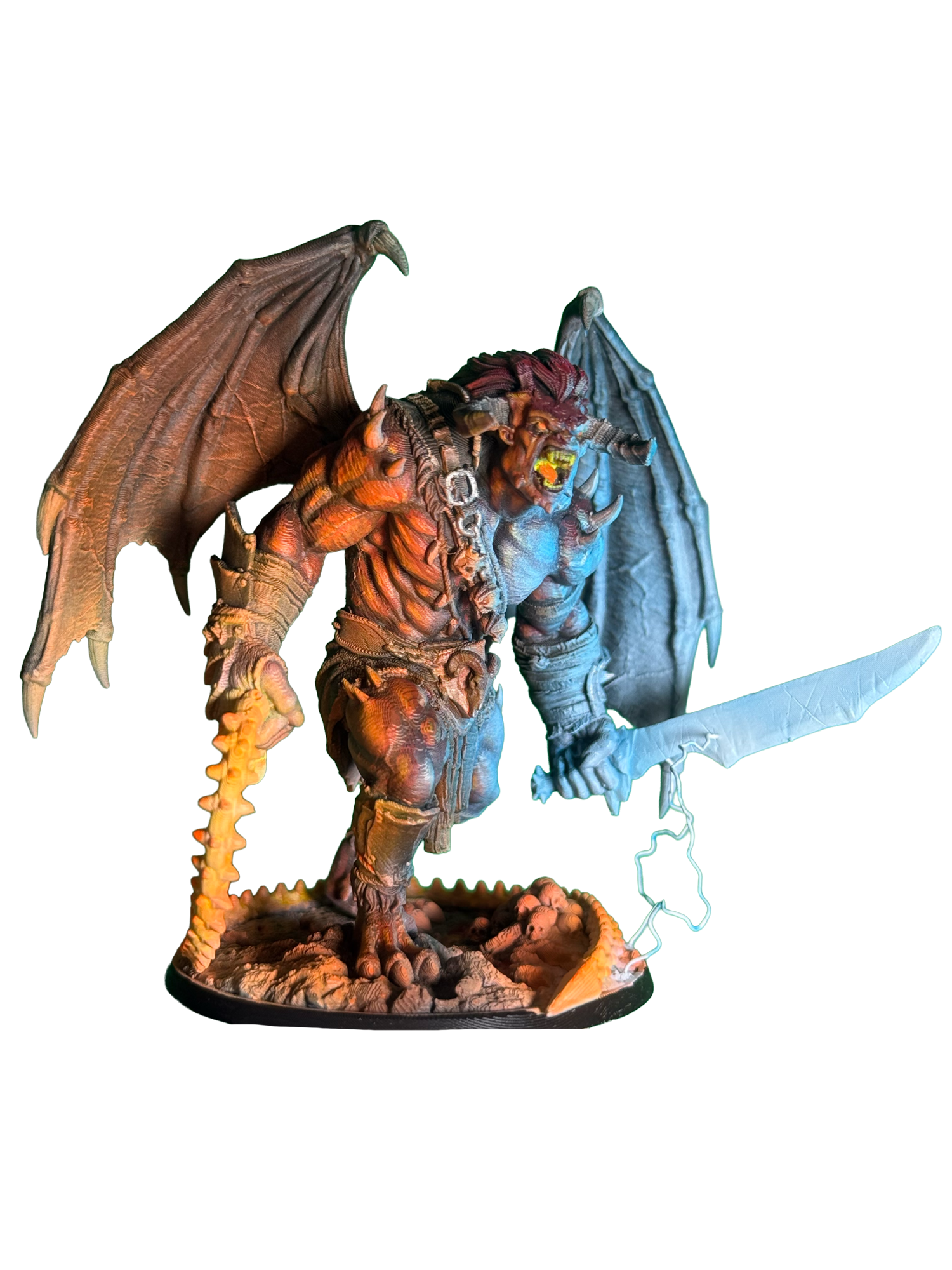 Un balor avec un fouet de flammes et une épée de foudre